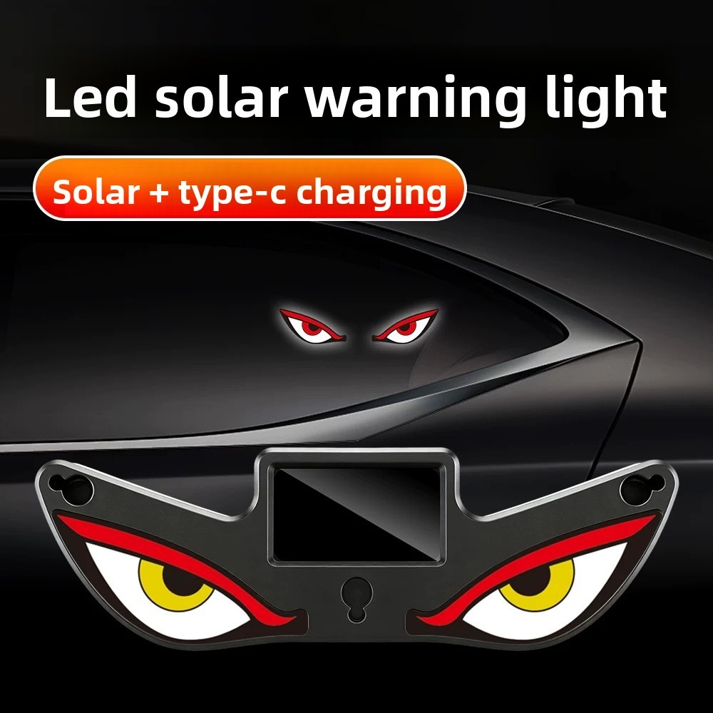 Demon Eye Dynamic Blinking Solar Vehicle Headlight - Flexible LED Warning Light for Vehicle Rear Window