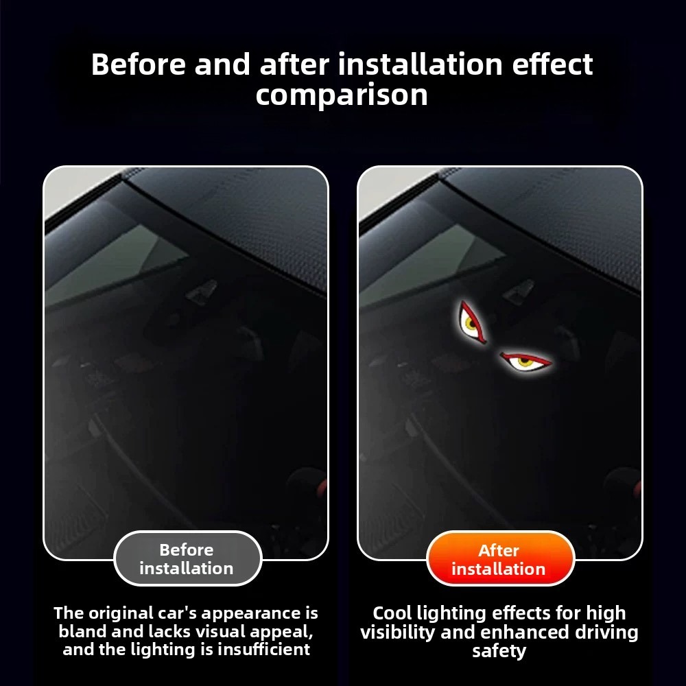 Demon Eye Dynamic Blinking Solar Vehicle Headlight - Flexible LED Warning Light for Vehicle Rear Window