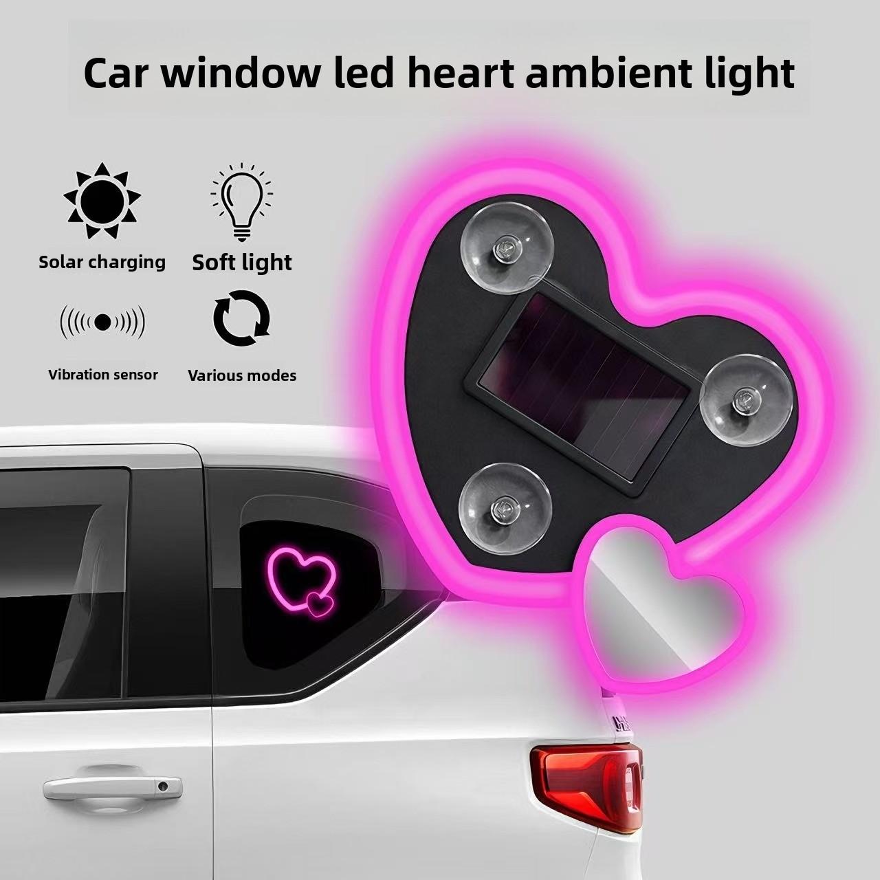 Double Heart Car Solar Triangle Window Peach Heart Ambient Light Car Interior Decoration Romantic Design Solar-Powered Easy Install Dreamy Glow for Couples