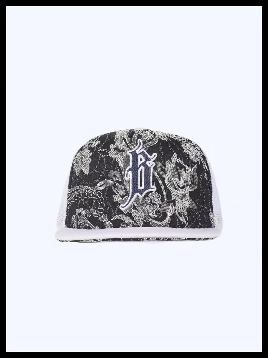 BrokenSword American hip-hop street applique embroidered cashew flower trucker mesh cap flat brim baseball cap for men and women