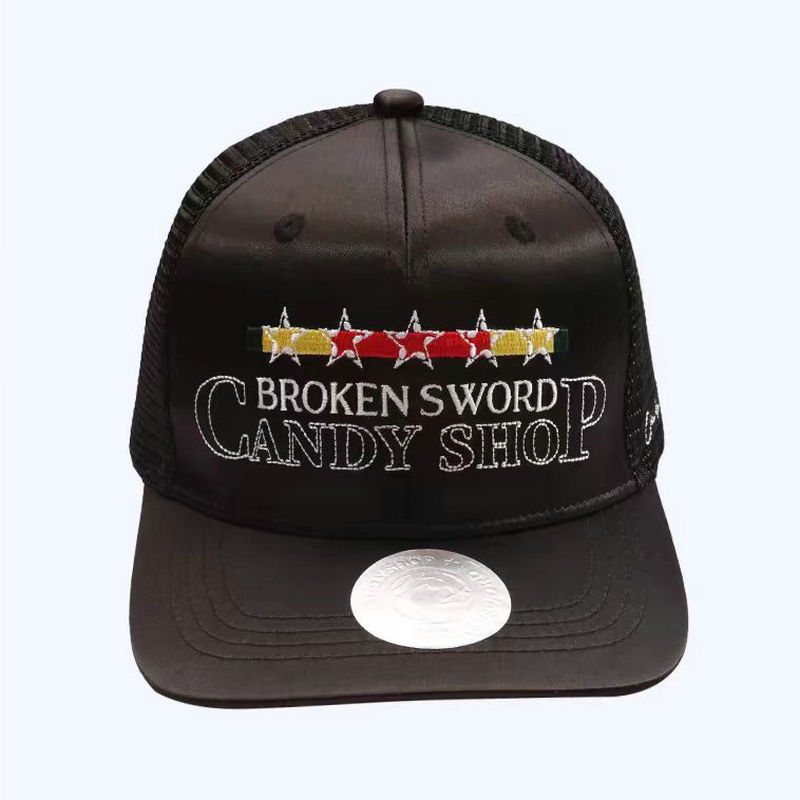 BrokenSword X CandyShop Note Five pointed star Satin American curved brimmed truck mesh hat