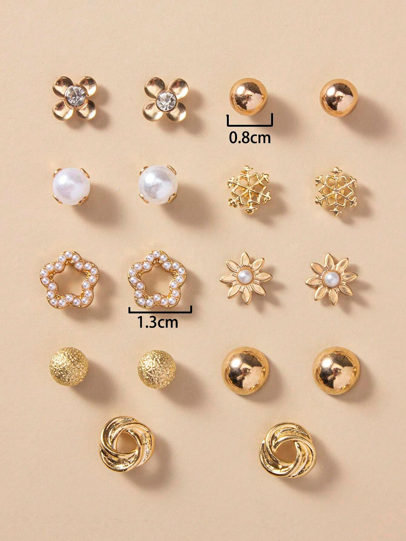 8pcs/Set Fresh Flower & Faux Pearl Stud Earrings Set