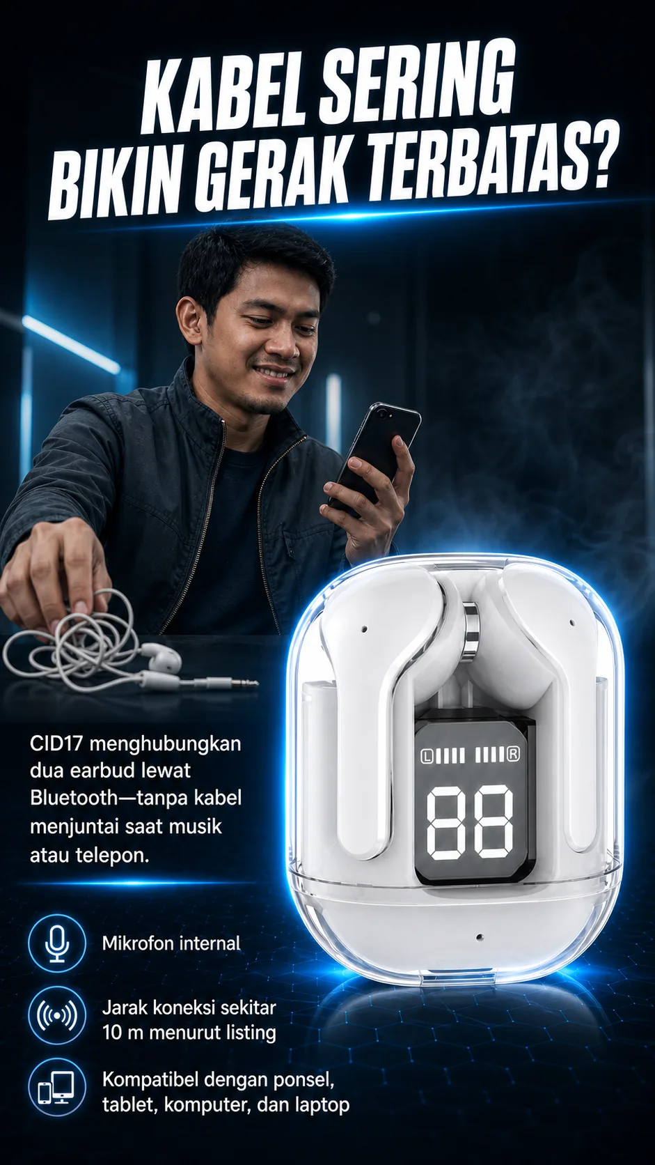 TWS Bluetooth Earbuds LED | TWS Wireless Earphone