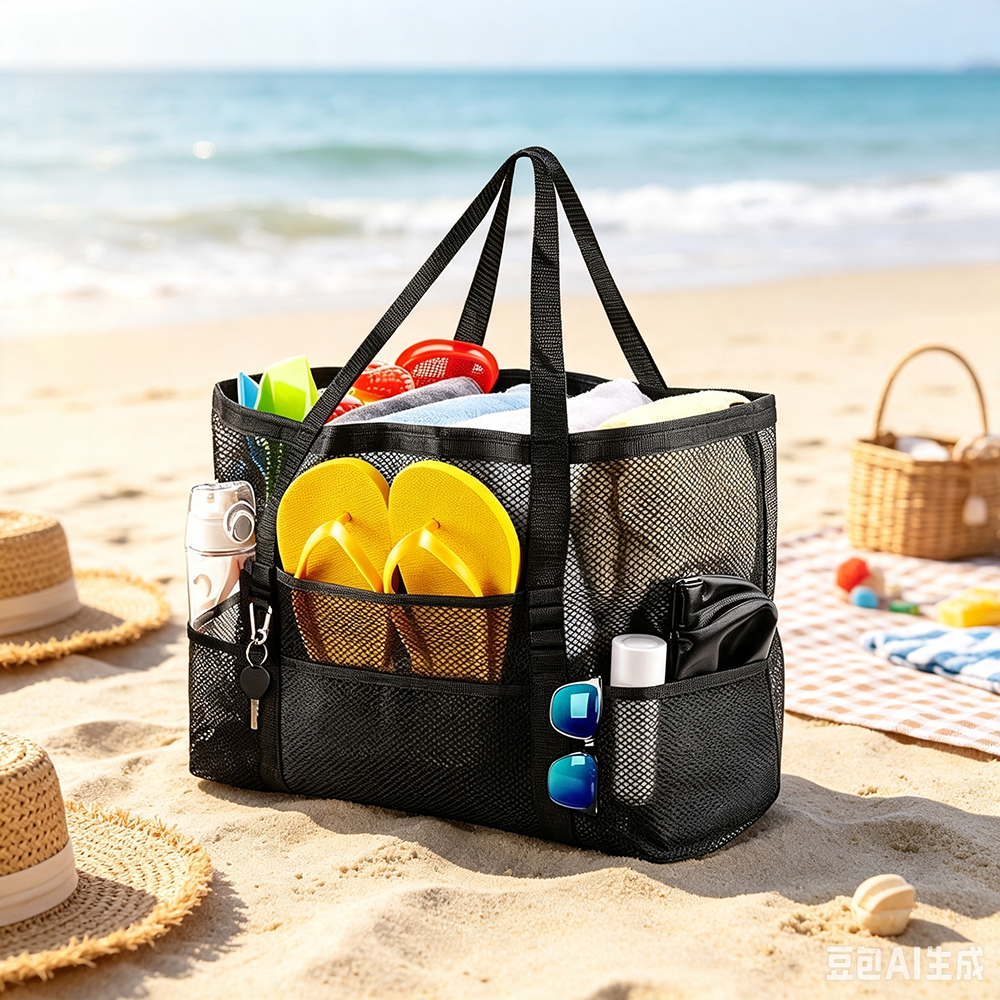 Black Mesh Beach Bag