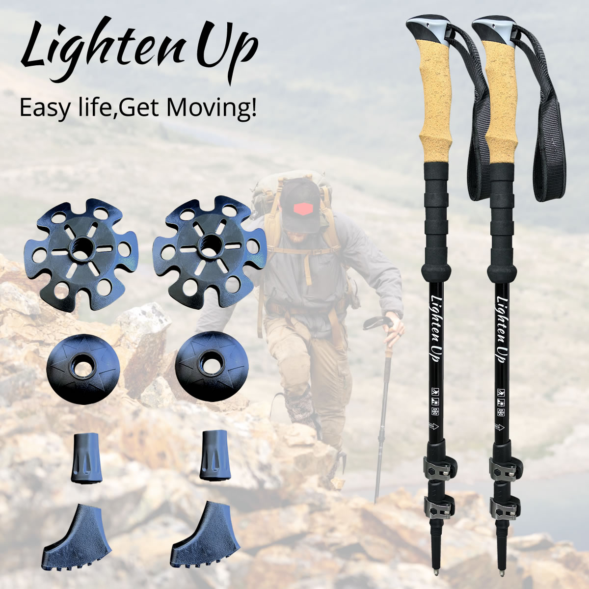 Ultralight Adjustable Lighten Up Trekking Pole - Durable Carbon Fiber Hiking Stick for All Terrains, Comfortable Grip, Foldable Design for Easy Travel