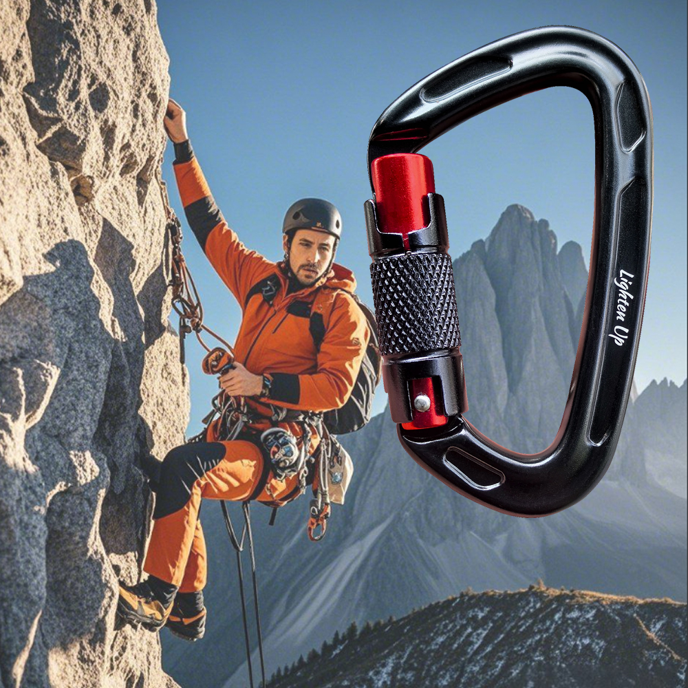 Lighten Up 24kN D-Shaped Alloy Climbing Carabiners, Automatic Screw Lock – Durable, Lightweight, and Versatile for Outdoor Camping Survival Quick Deployment, Rock Climbing Safety, and Efficient Rescue Missions CE Certificate