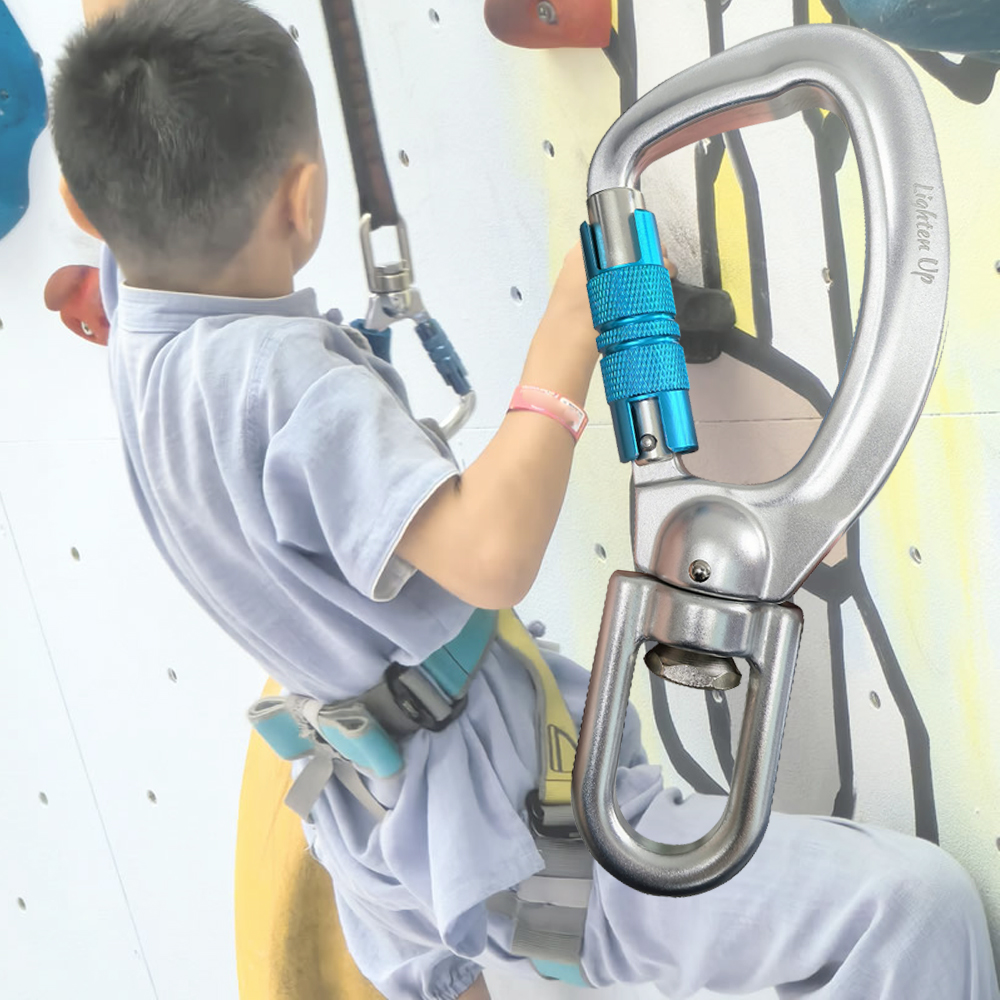 Lighten Up 22kN Swivel Carabiner Clip for Climbing - 360° Rotatable Carabiner with Locking Gate, Durable Aluminum Alloy for Outdoor/Indoor Rock Climbing, Hiking, and Survival Rescue