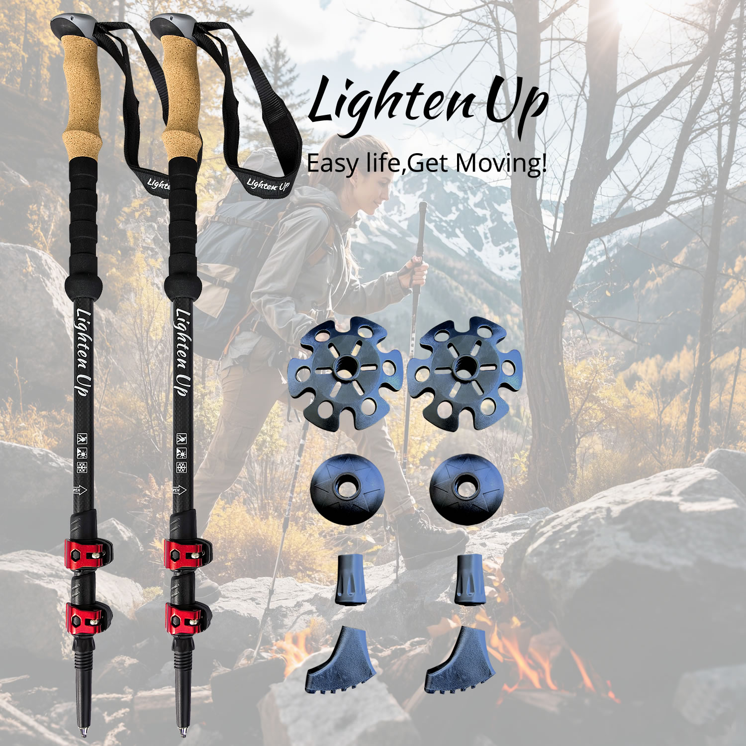 Lighten Up Ultralight Carbon Fiber Trekking Poles for Hiking - Durable, Adjustable & Lightweight for All Terrains | Perfect for Hikers