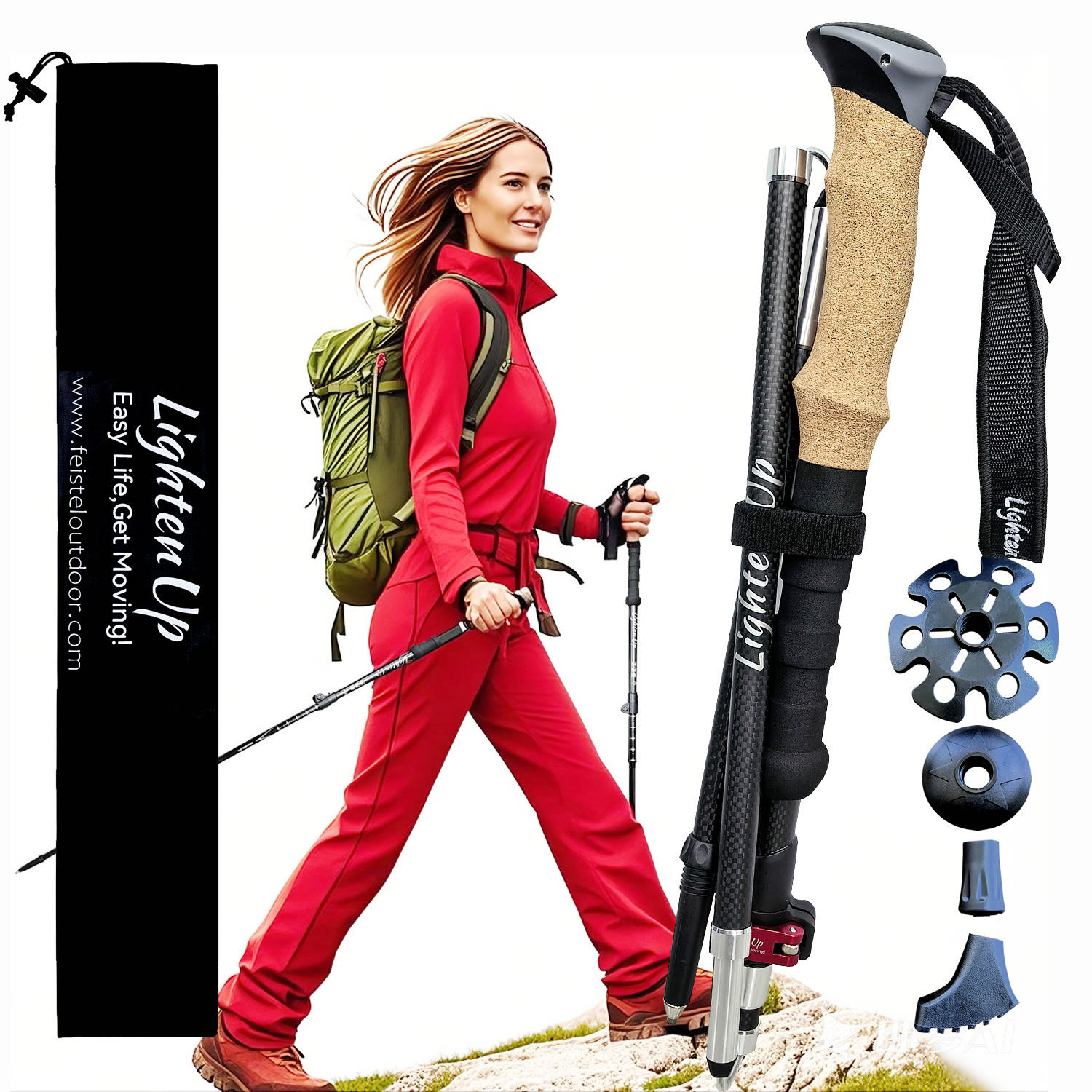 Lighten Up Carbon Fiber Trekking Poles Portable Folding - Enhance Your Hiking Experience 1 pieces