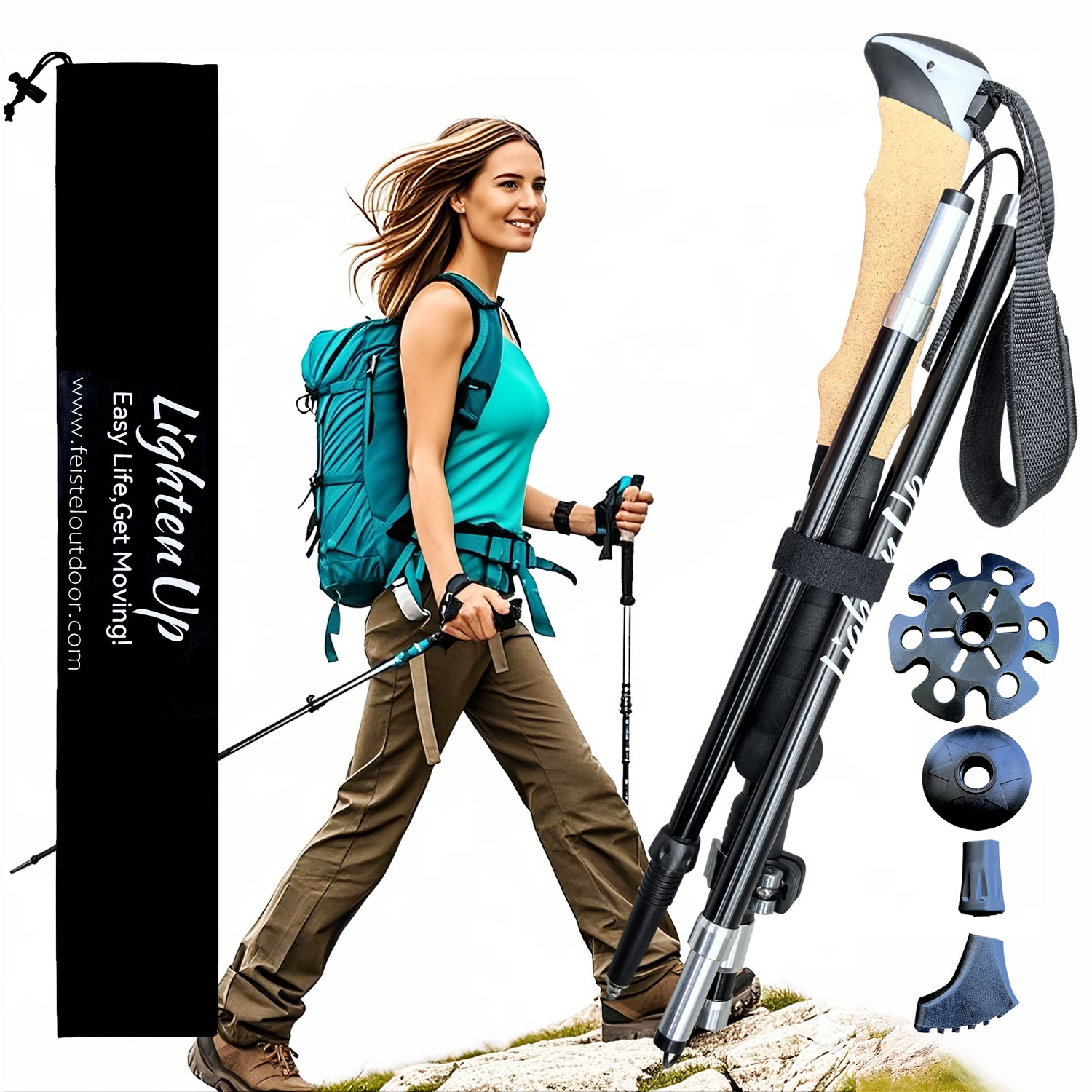 Lighten Up Lightweight 7075 Aluminum for Outdoor Explorers Hiking Walking Stick 2 pieces