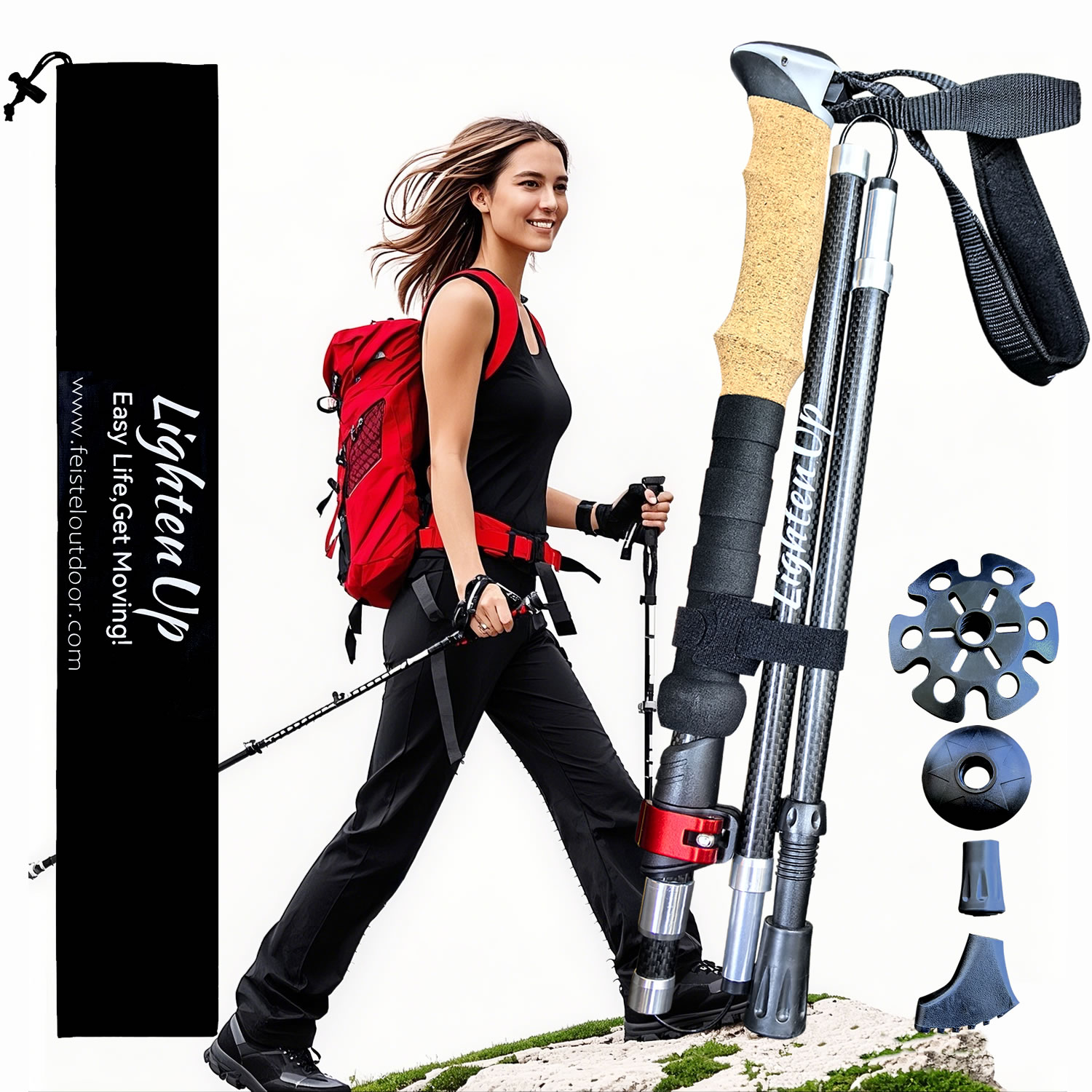 Lighten Up Lightweight Carbon Fiber Hiking Poles Walking Stick for Outdoor Explorers Hiking