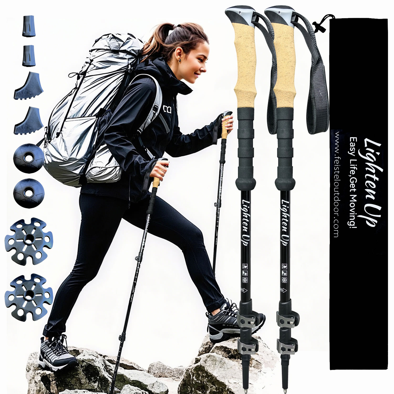 Lighten Up 7075 Aluminum Trekking Poles - Lightweight Hiking Gear for All Terrains