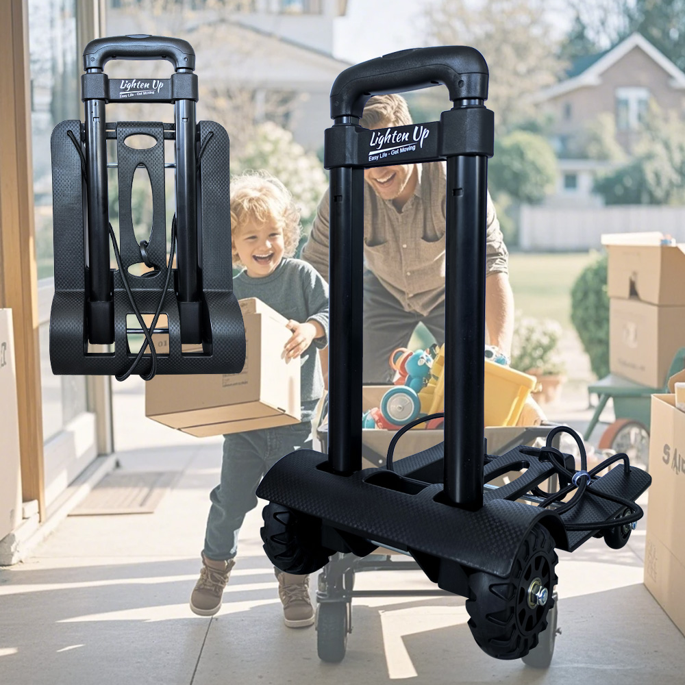 Lighten Up 4-Wheel Foldable Trolley Cart for Shopping, Heavy-Duty Compact Grocery Cart, Collapsible Utility Cart for Small Spaces