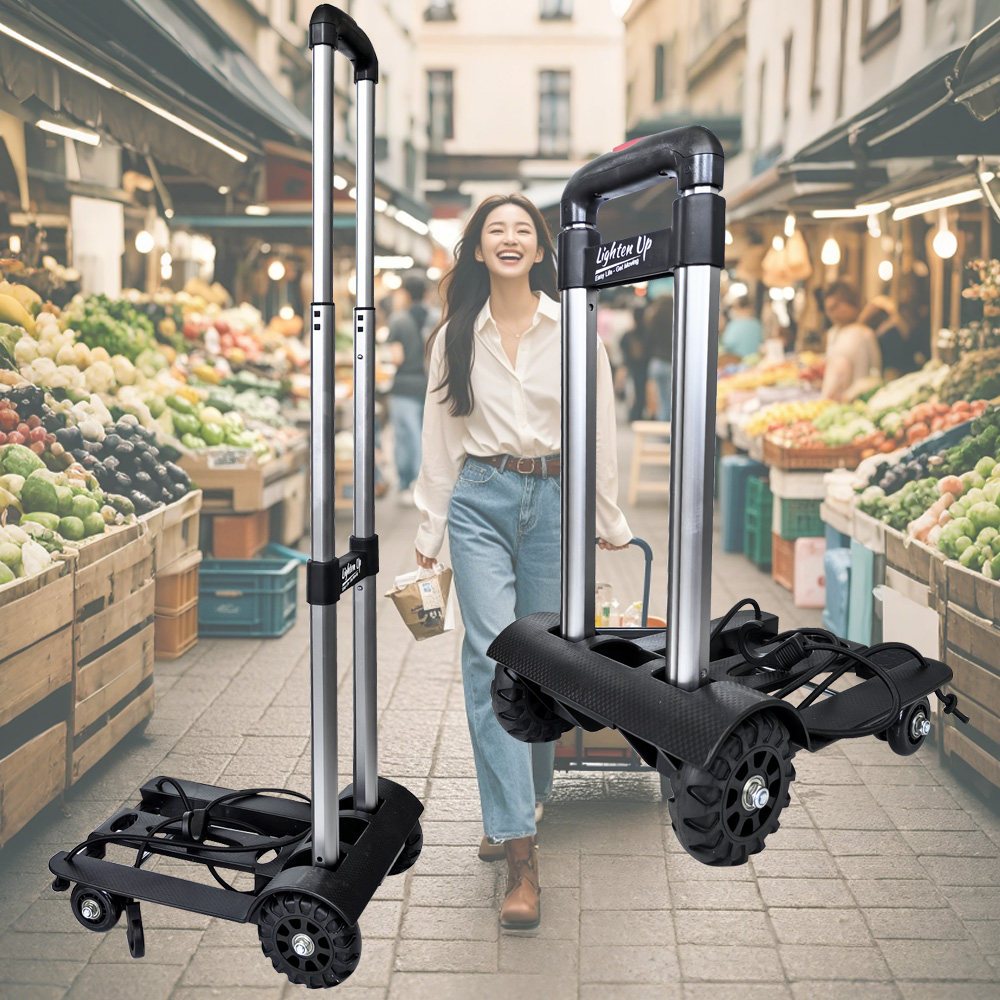 Lighten Up Heavy-Duty 50kg Foldable Trolley with 4 Wheels – Portable Shopping Cart, Travel Luggage Truck for Home & Outdoor Use