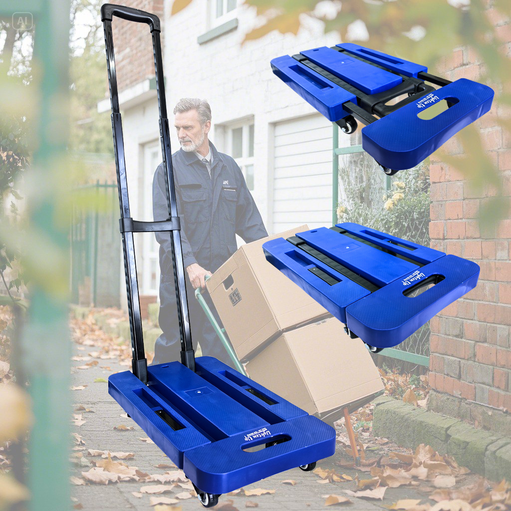 Foldable Dolly Cart for Moving – 500 lbs Capacity Portable Hand Truck with 6 Wheels & Brakes