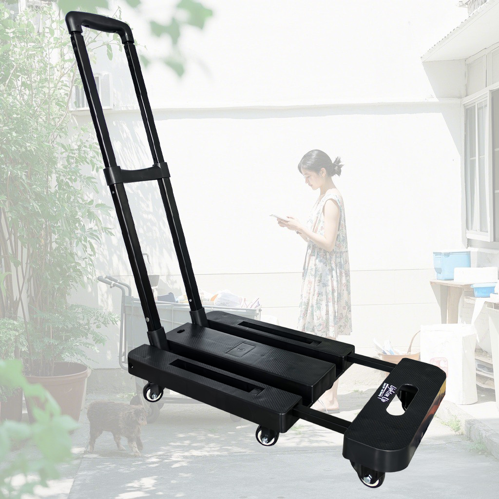 6-Wheel Folding Hand Trolley for Home – Portable Luggage & Shopping Cart, Heavy-Duty Flatbed Pull Cart