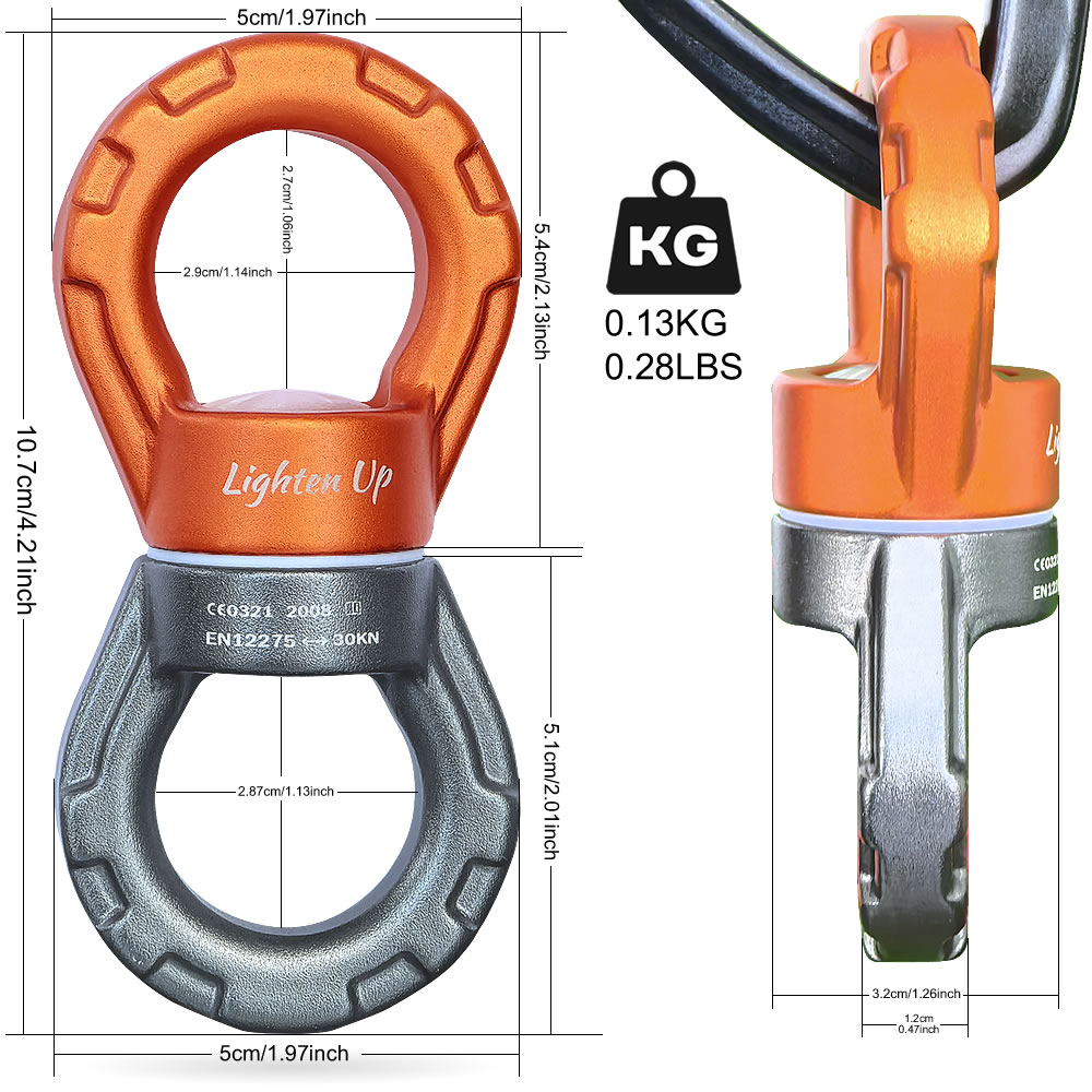 Lighten Upスイングスイベル 30KN CE認定 マイクロローテーター スイベルデバイス スイング空中ダンス/ヨガ/スイング/ハンギング ハンモック/ロッククライミングツリーアーボリスト用 (シルバーオレンジ)