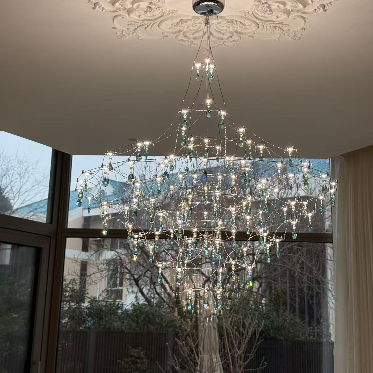 ﻿crystal chandeliers, luxury chandeliers, firefly crystal chandeliers,Empty living room chandelier, Italian style, luxurious interior decoration, home aesthetics, Swarovski crystals,Egyptian Asfour crystals, Chinese K9 crystals 