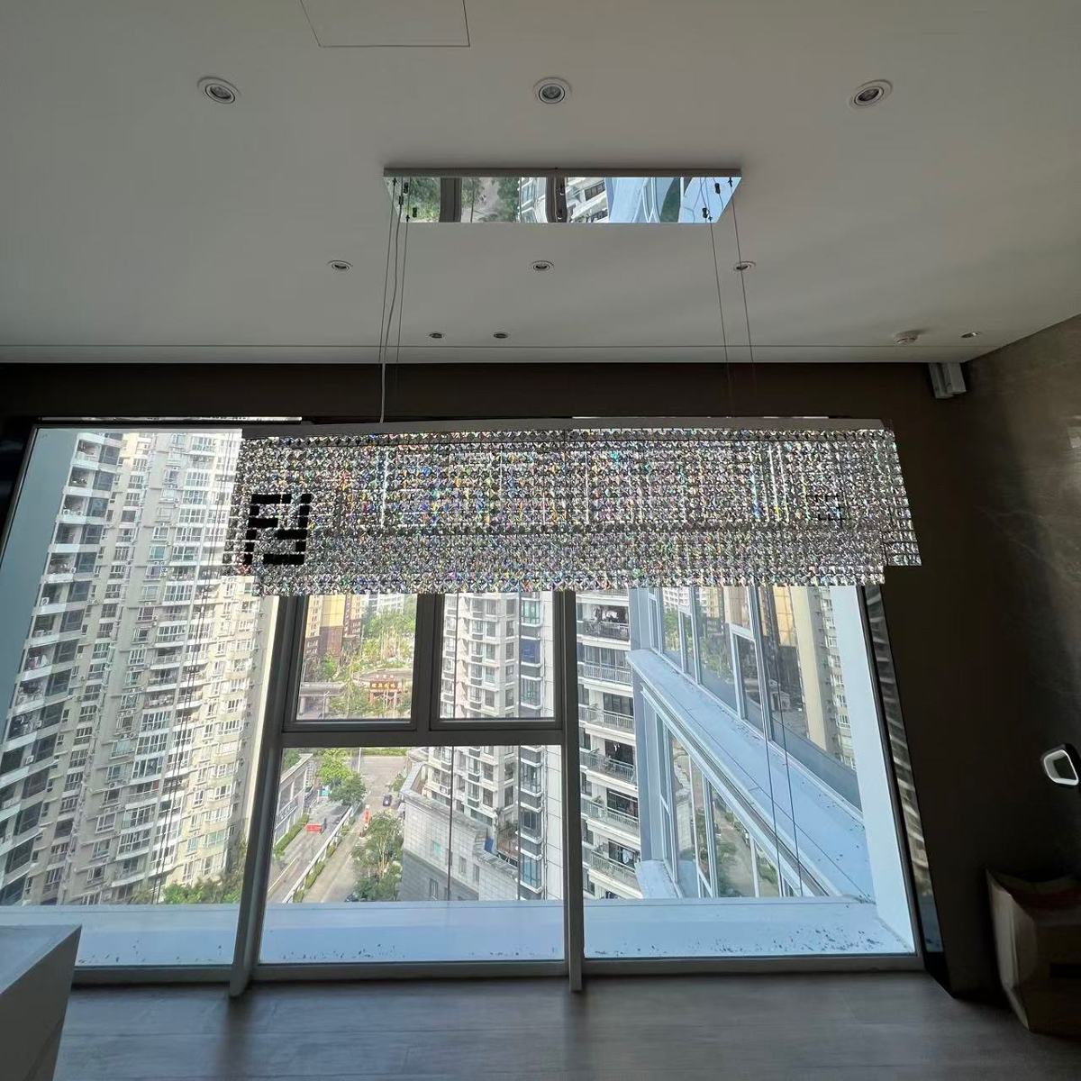 Crystal chandelier，luxury chandelier crystal lamp, living room chandelier, dining room chandelier, rectangular chandelier, Italian light luxury style, villa luxury chandelier ﻿，TD21046Fendi  rectangle Crystal Chandelier 