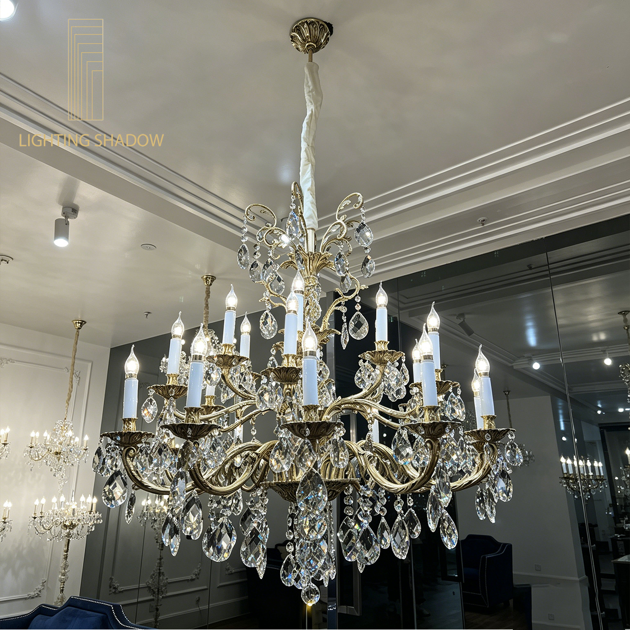 French crystal pendant light, light luxury retro crystal light, living room duplex hall main light,Egyptian Asfour crystal，Chinese K9 crystal， Saint Malu TRL12 
