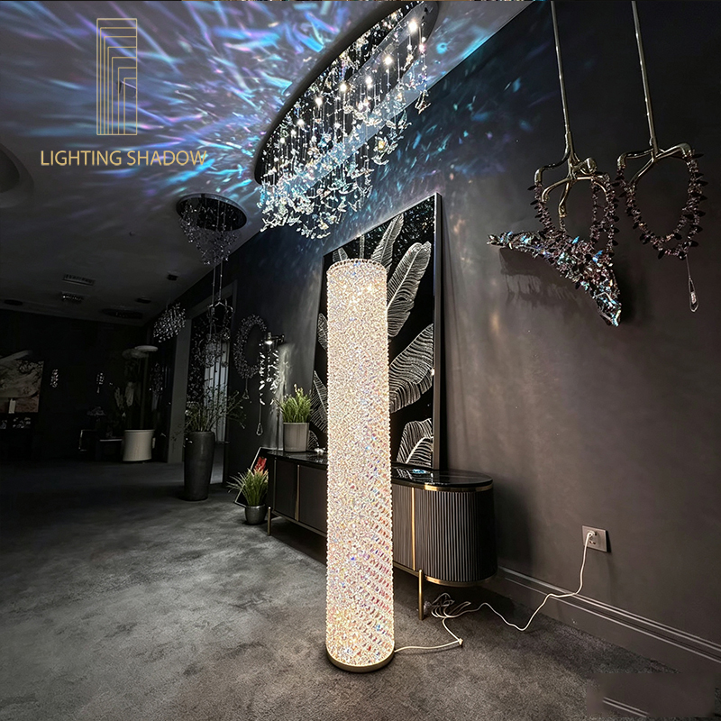 Pink floor lamp and crystal floor lamp