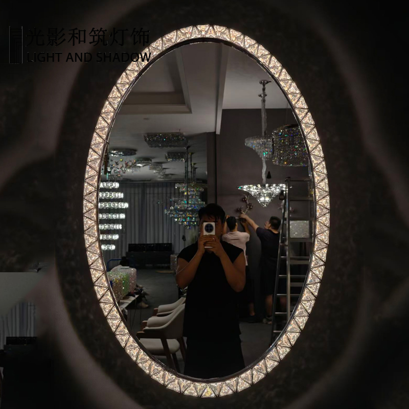 Oval crystal mirror，Light luxury crystal mirror, crystal lamp, room full body mirror, Chinese k9 crystal  TDME2601A  D800H1200