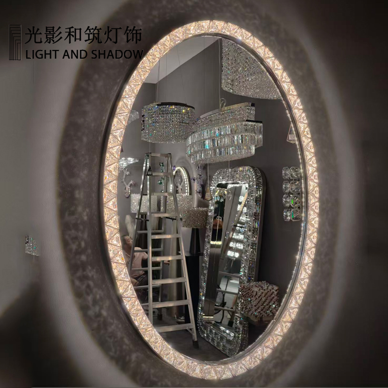 Oval crystal mirror，Light luxury crystal mirror, crystal lamp, room full body mirror, Chinese k9 crystal  TDME2601A  D800H1200