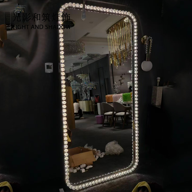 Rectangular crystal mirror，Light luxury crystal mirror, crystal lamp, room full body mirror, Chinese k9 crystal  ME2601B L1000H2000