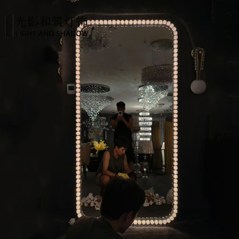 Rectangular crystal mirror，Light luxury crystal mirror, crystal lamp, room full body mirror, Chinese k9 crystal  ME2601B L1000H2000