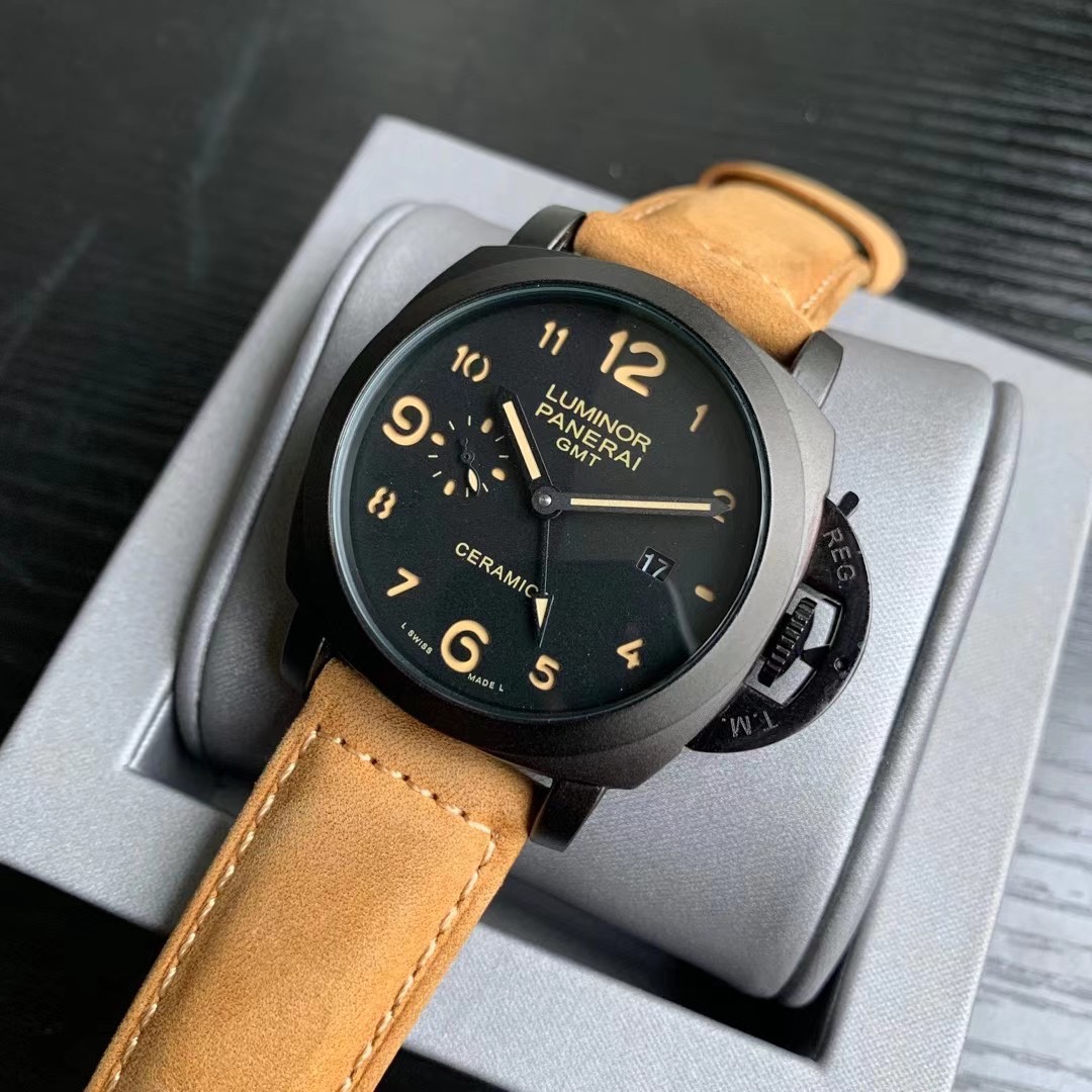 Panerai-沛納海 GMT四針商務男錶 真皮錶帶 316L精鋼殼套 夜光 海鷗機芯 全自動機械錶 時尚 男士腕錶