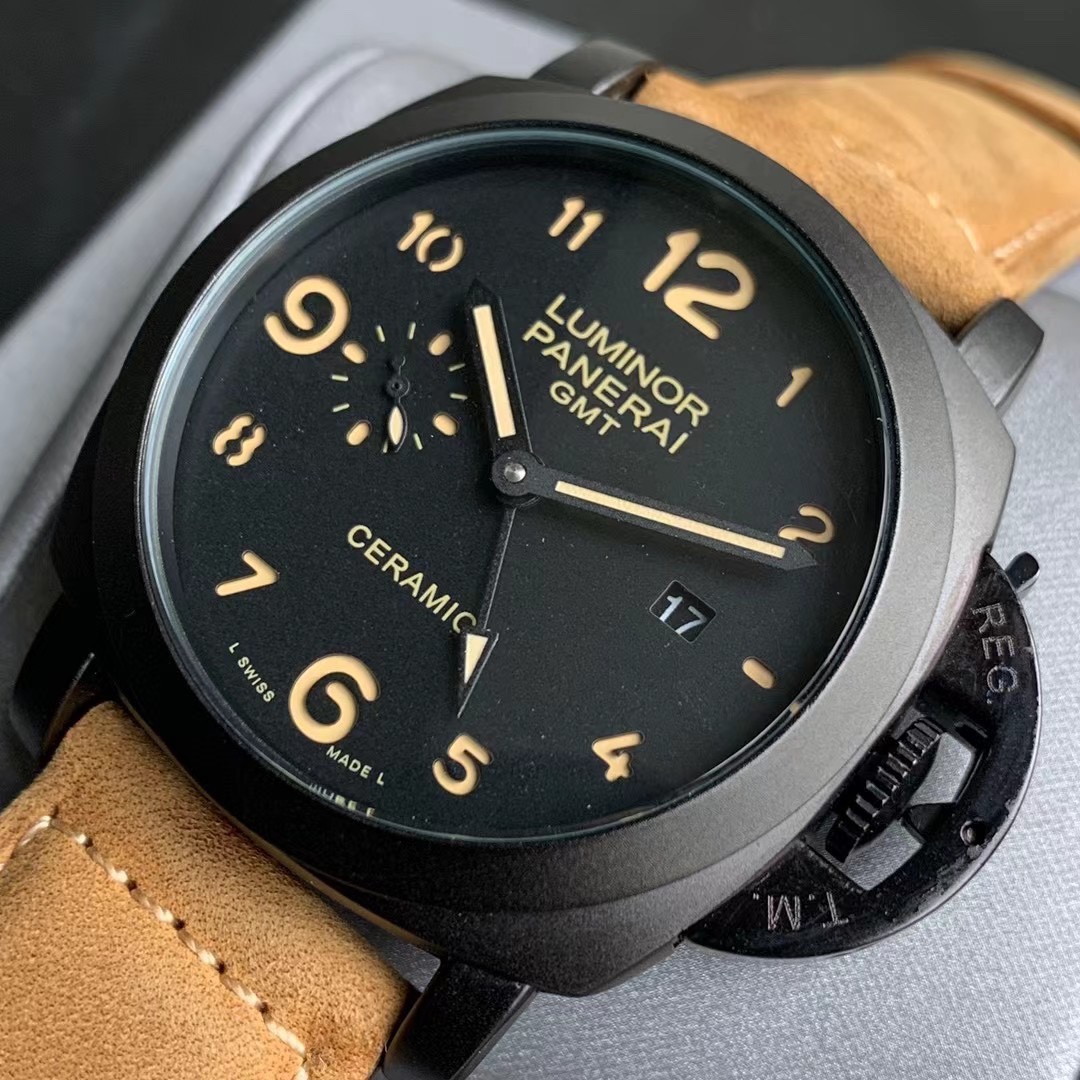 Panerai-沛納海 GMT四針商務男錶 真皮錶帶 316L精鋼殼套 夜光 海鷗機芯 全自動機械錶 時尚 男士腕錶