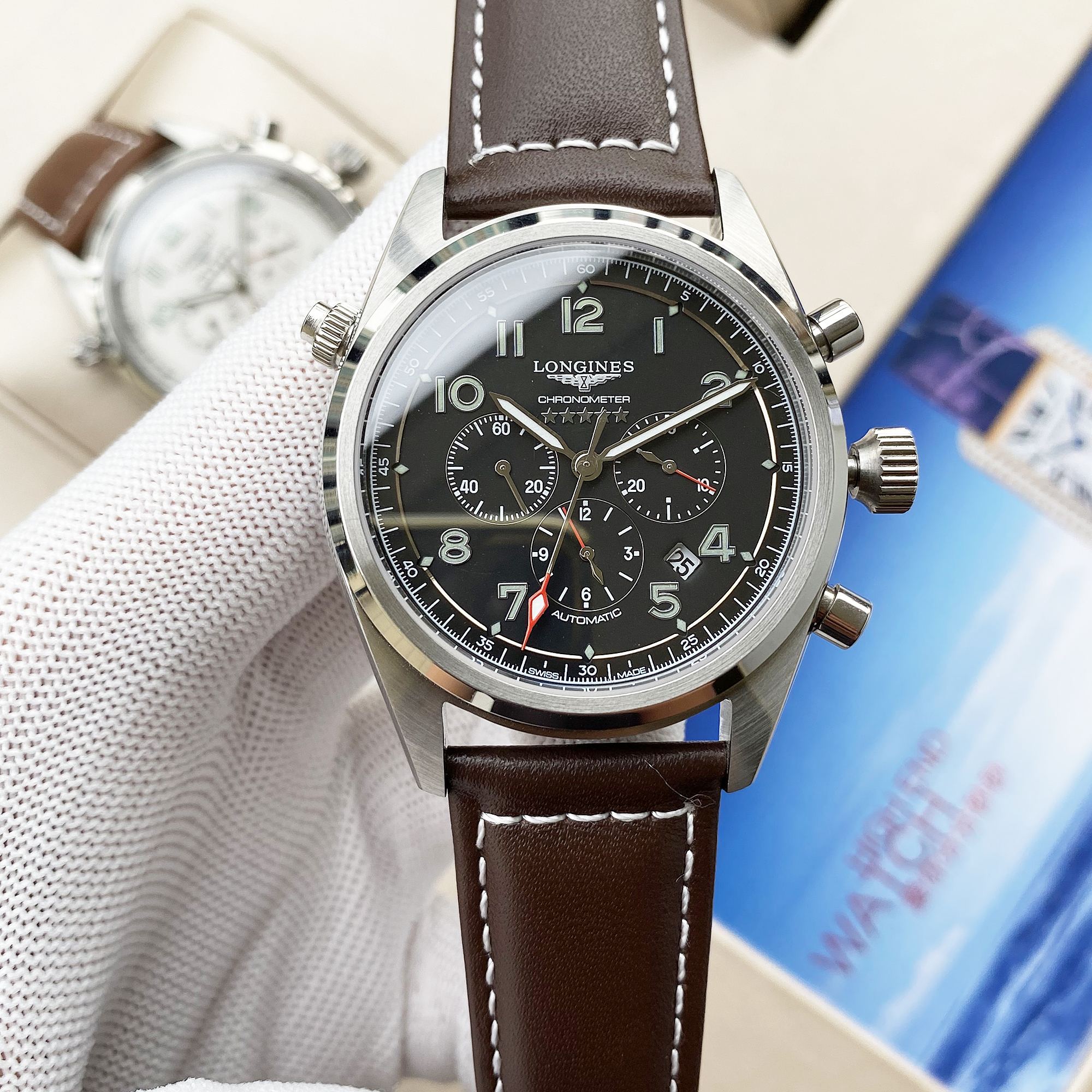 Longines-浪琴 機械六針 多功能男錶 皮帶款 機械 多功能 男士手錶