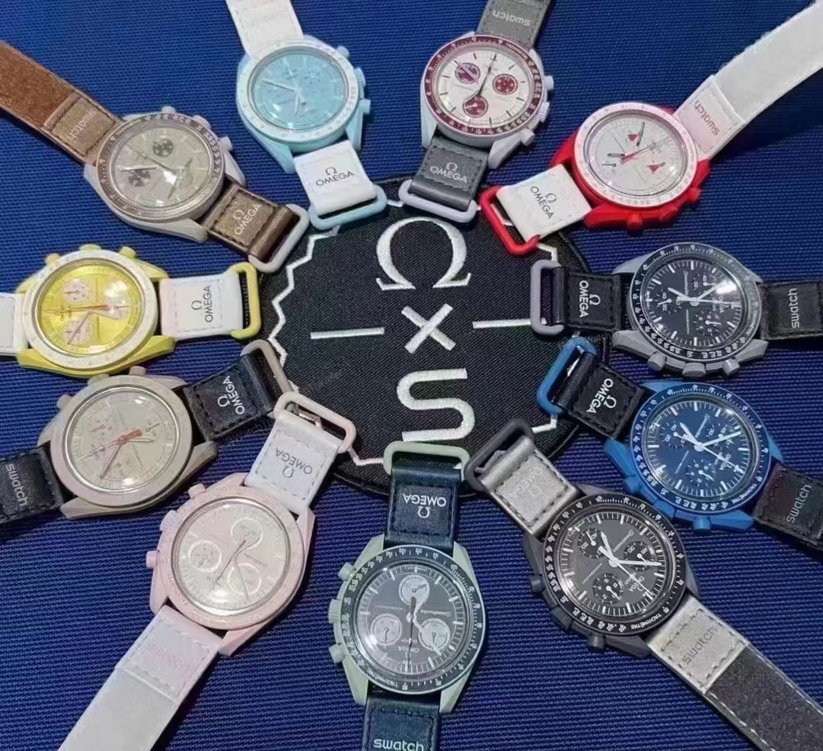 Omega-歐米茄 情侶手錶 六針多功能跑秒計時 限量 Swatch聯名11行星 石英腕錶 陶瓷殼 隱藏S標 百搭