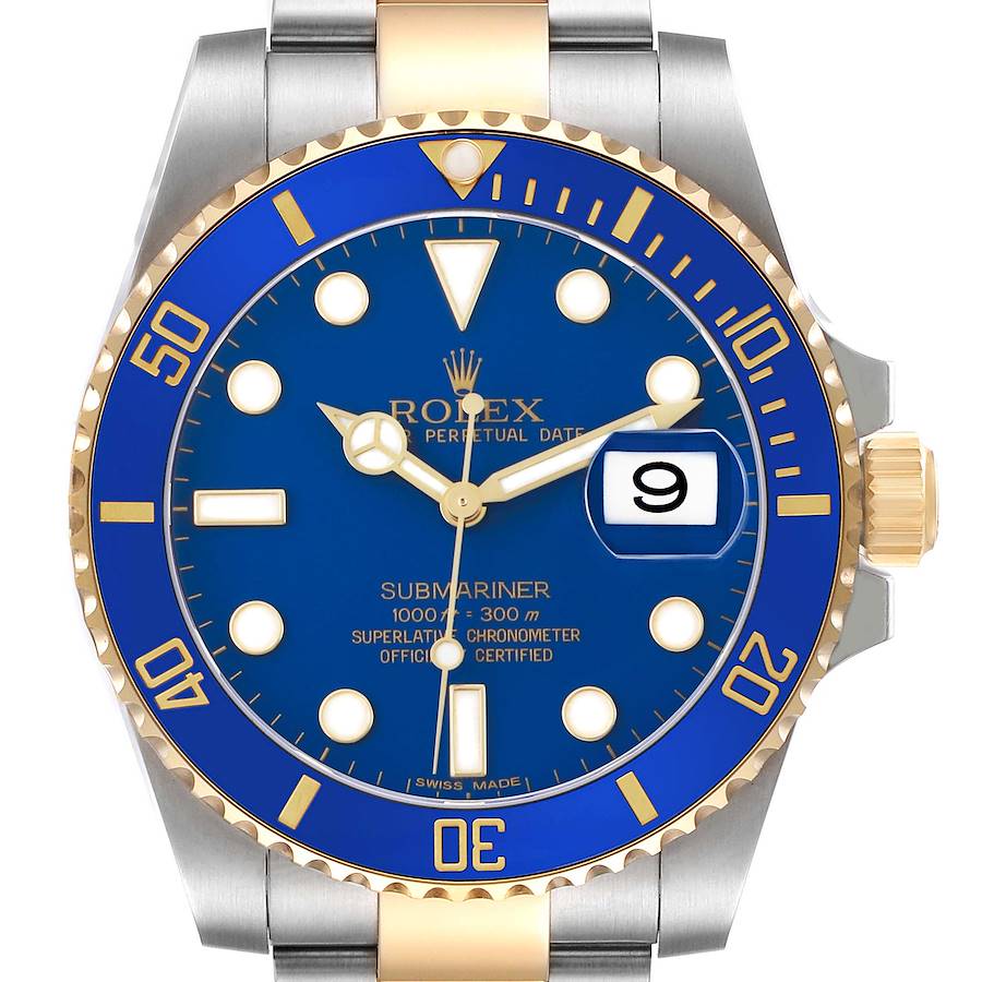 Replica Rolex Submariner van staal en geelgoud met blauwe wijzerplaat en lunette horloges 116613