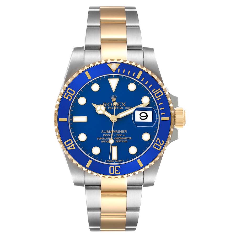Replica Rolex Submariner van staal en geelgoud met blauwe wijzerplaat en lunette horloges 116613
