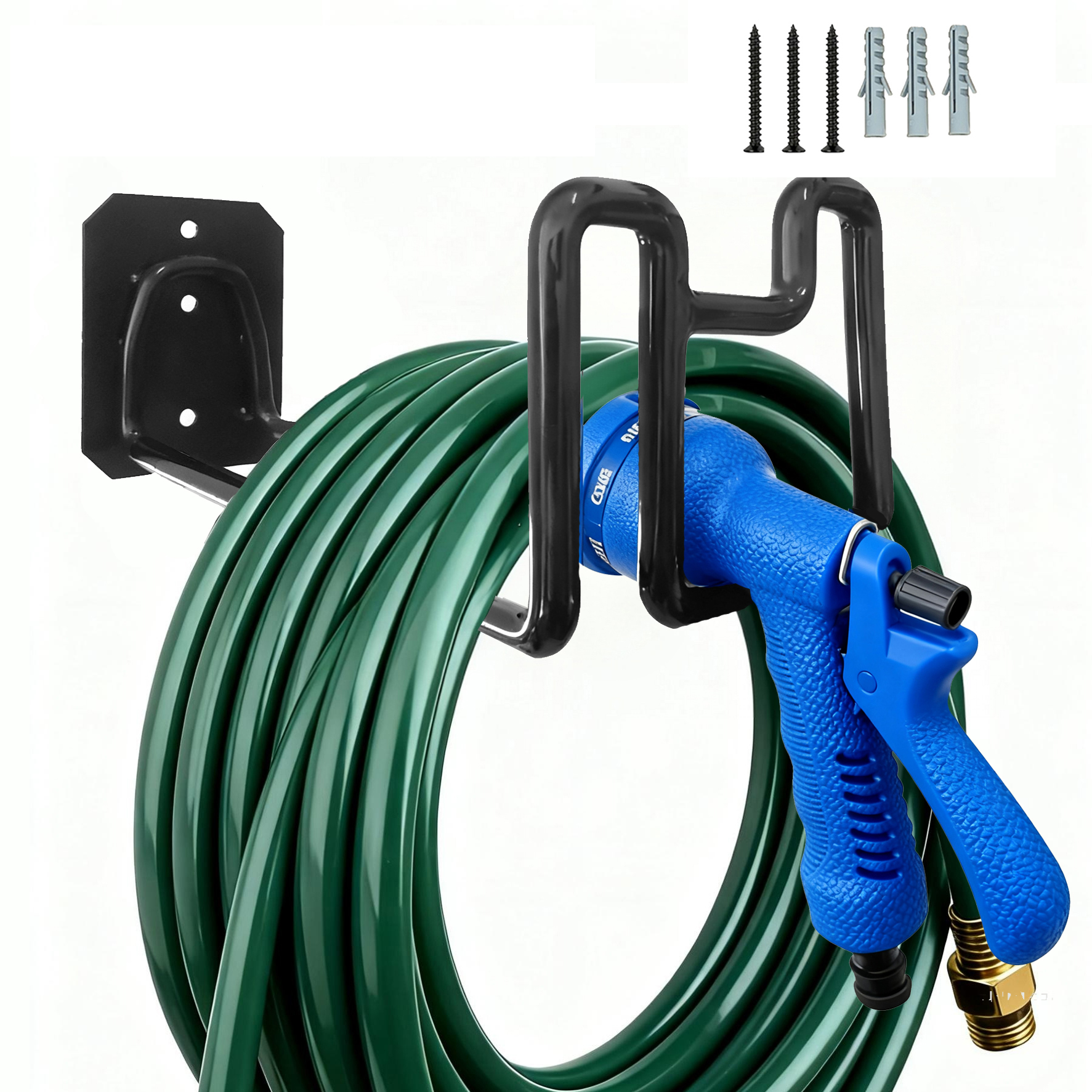 Heavy Duty Black Metal Garden Hose Hanger Wall Mount, Water Hose Hooks & Tool Garage Hooks, Pipe Hanging Bracket - Universal Fit Sturdy Durable High Strength Metal, Space Saving with Mounting Hardware, Outdoor Hose Rack