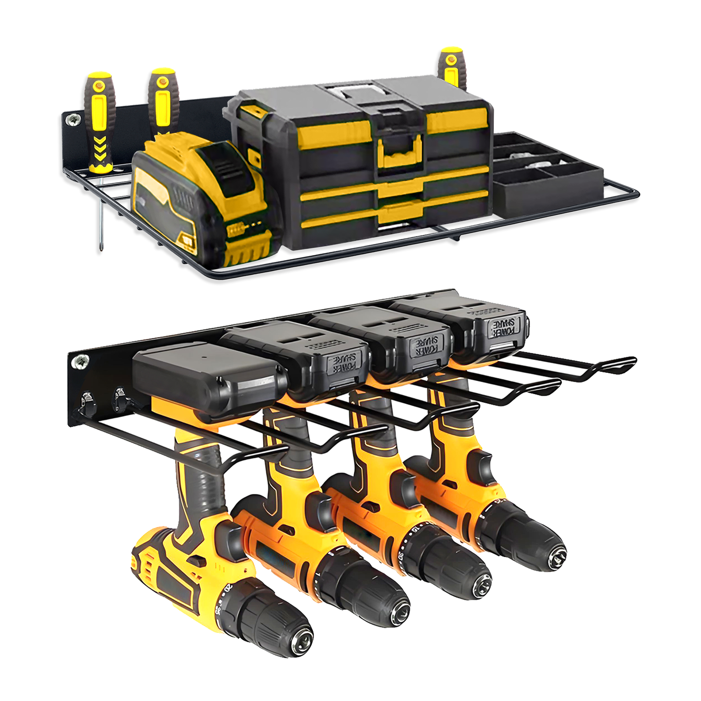 Wall Mount Garage Tool Storage Rack, Screwdriver Power Tool Organizer Shelf, Drill Holder Rack for Workshop