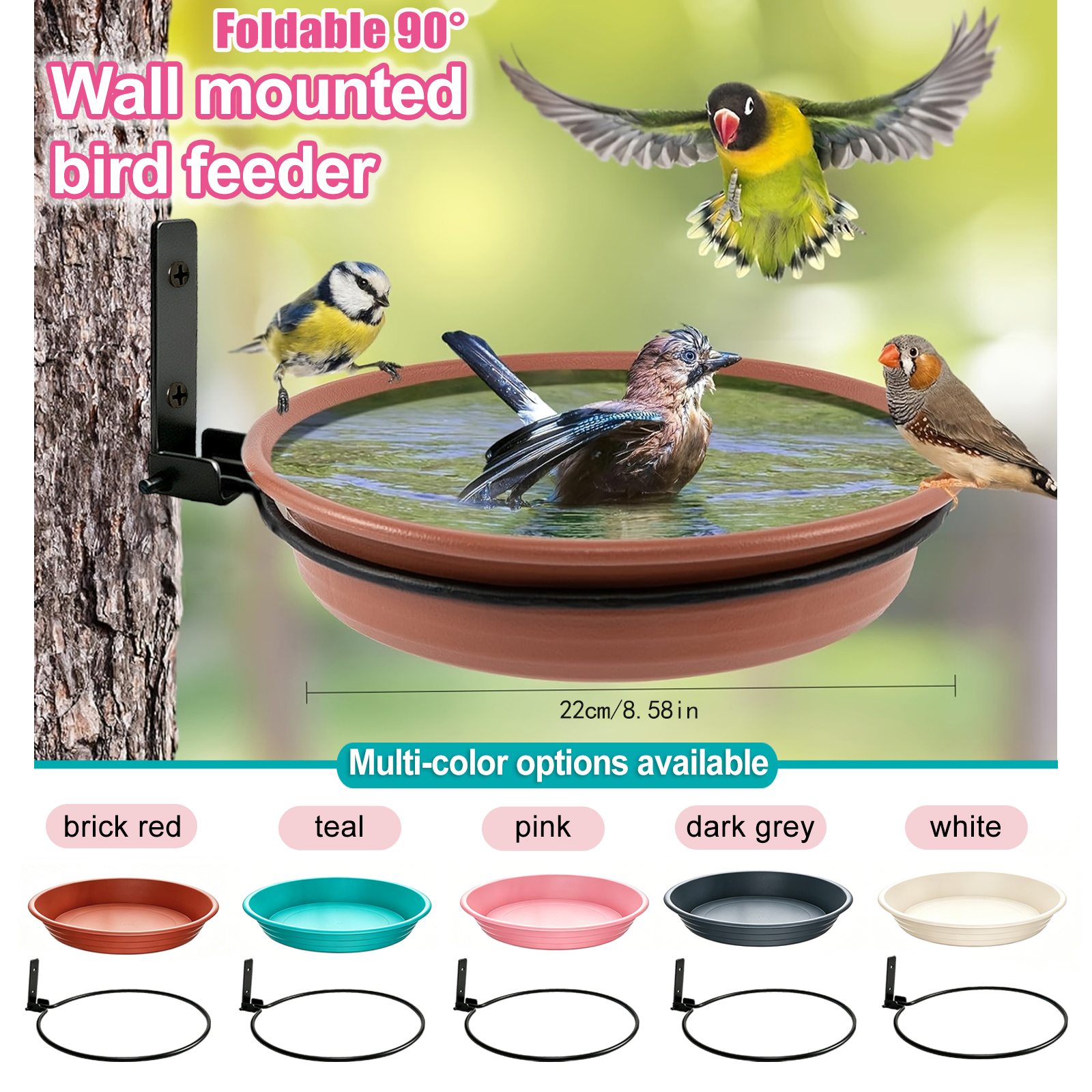 90° Foldable Wall Mount Bird Bath Bowl, Outdoor Tree Mounted Bird Feeder Tray, Multi-Color Bird Water Dish for Garden Backyard Wild Birds