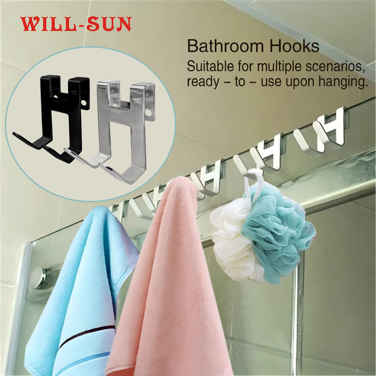Multi-Use Metal Wall Hooks – 2 Colors Black/Silver, Rust-Proof Heavy Duty Hooks for Towels, Hats, Bags & Kitchen Tools, Bathroom Balcony Kitchen Organization