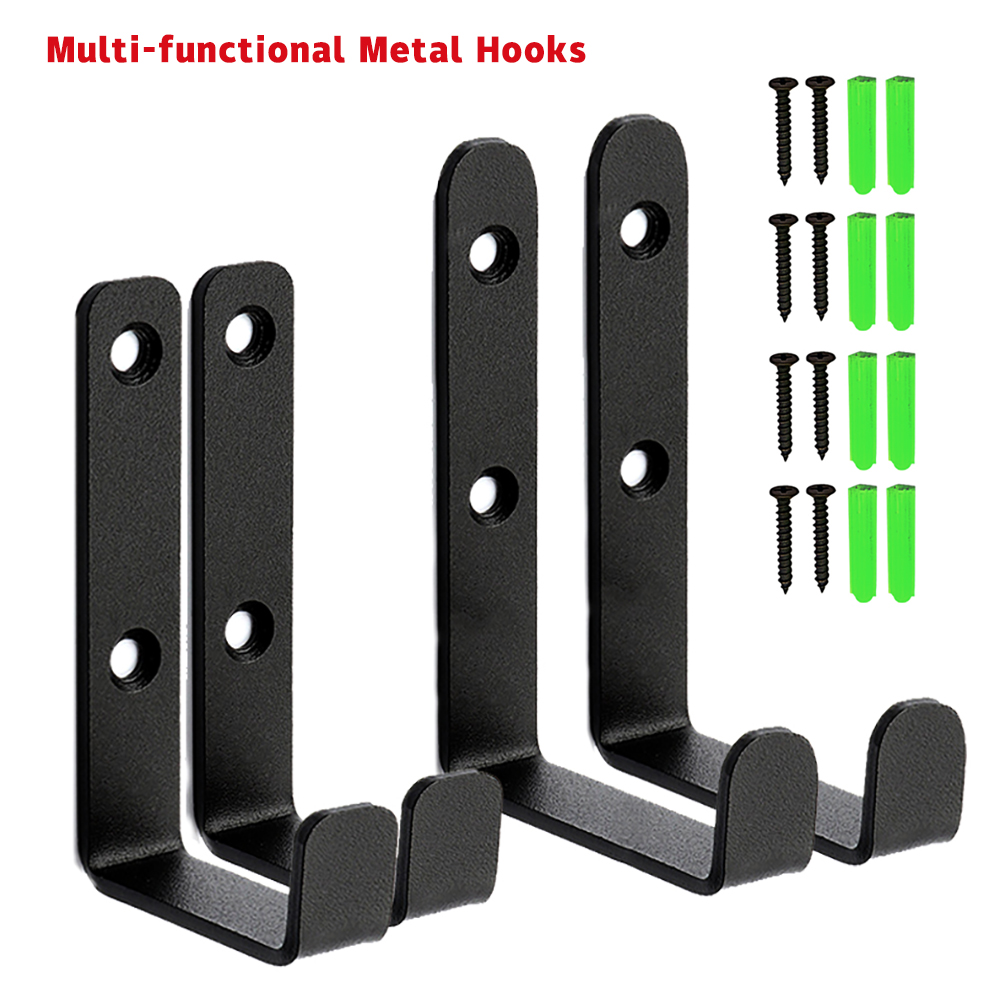 Heavy Duty J Shape Metal Wall Hooks, Rustproof Black Utility Hooks, Wall Mount Hangers for Garage, Closet, Backpack, Hose, Ladder, Bag, Home Storage Organization