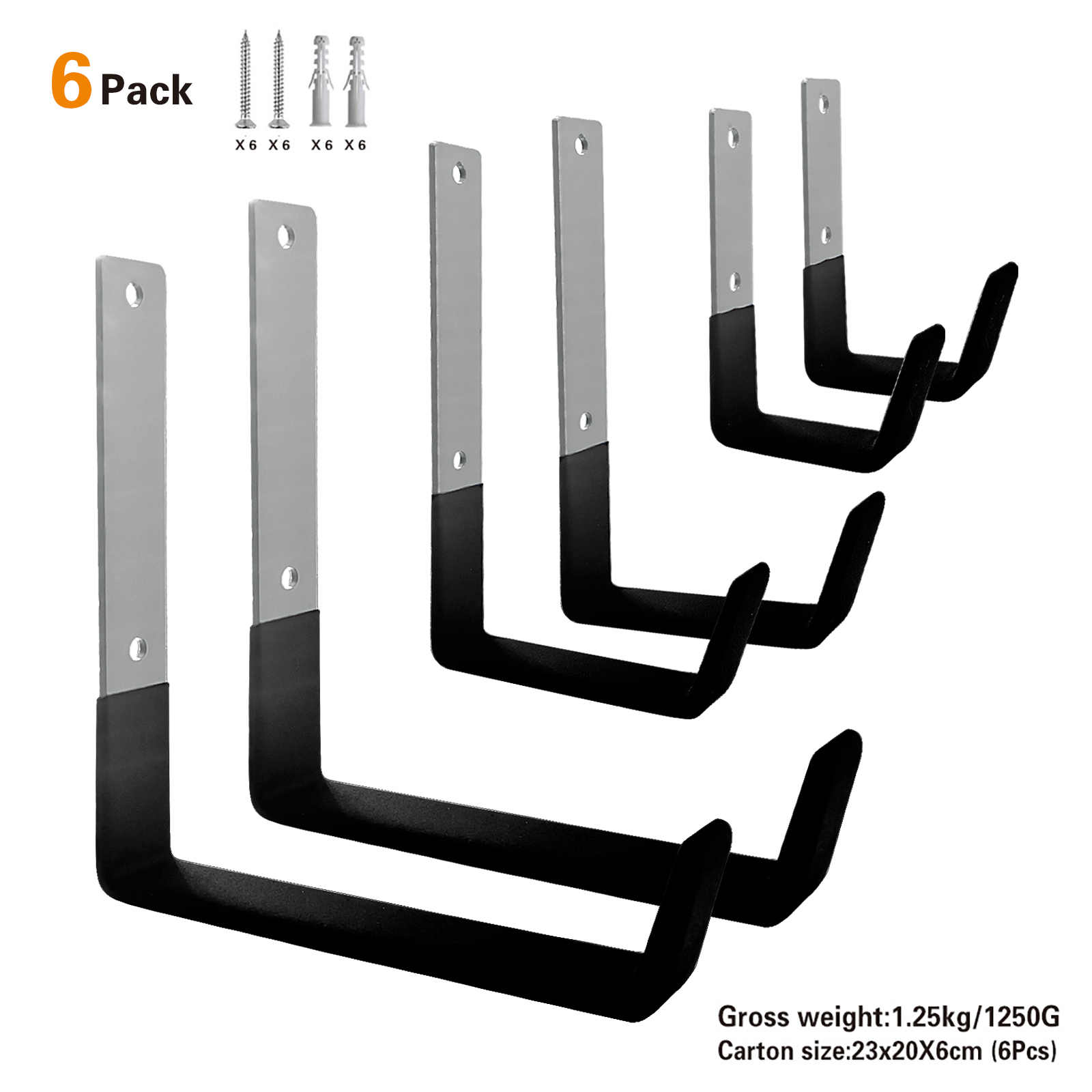 L Shape Garage Wall Storage Hooks, Heavy Duty Metal Utility Hooks for Bicycles, Ladders, Garden Equipment