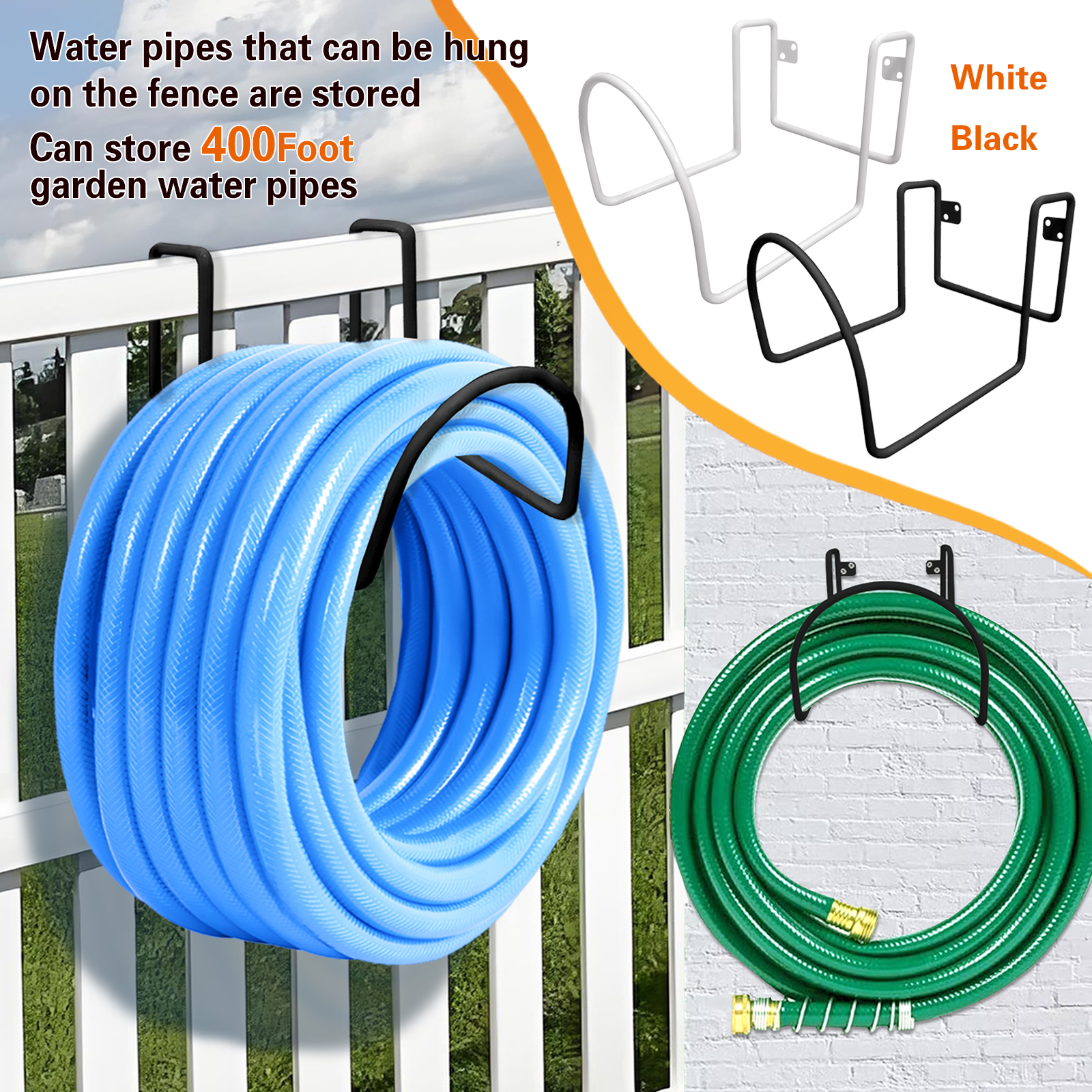 Garden Hose Hanger, Wall Fence Mount Organizer Holds Up to 400FT Water Hose