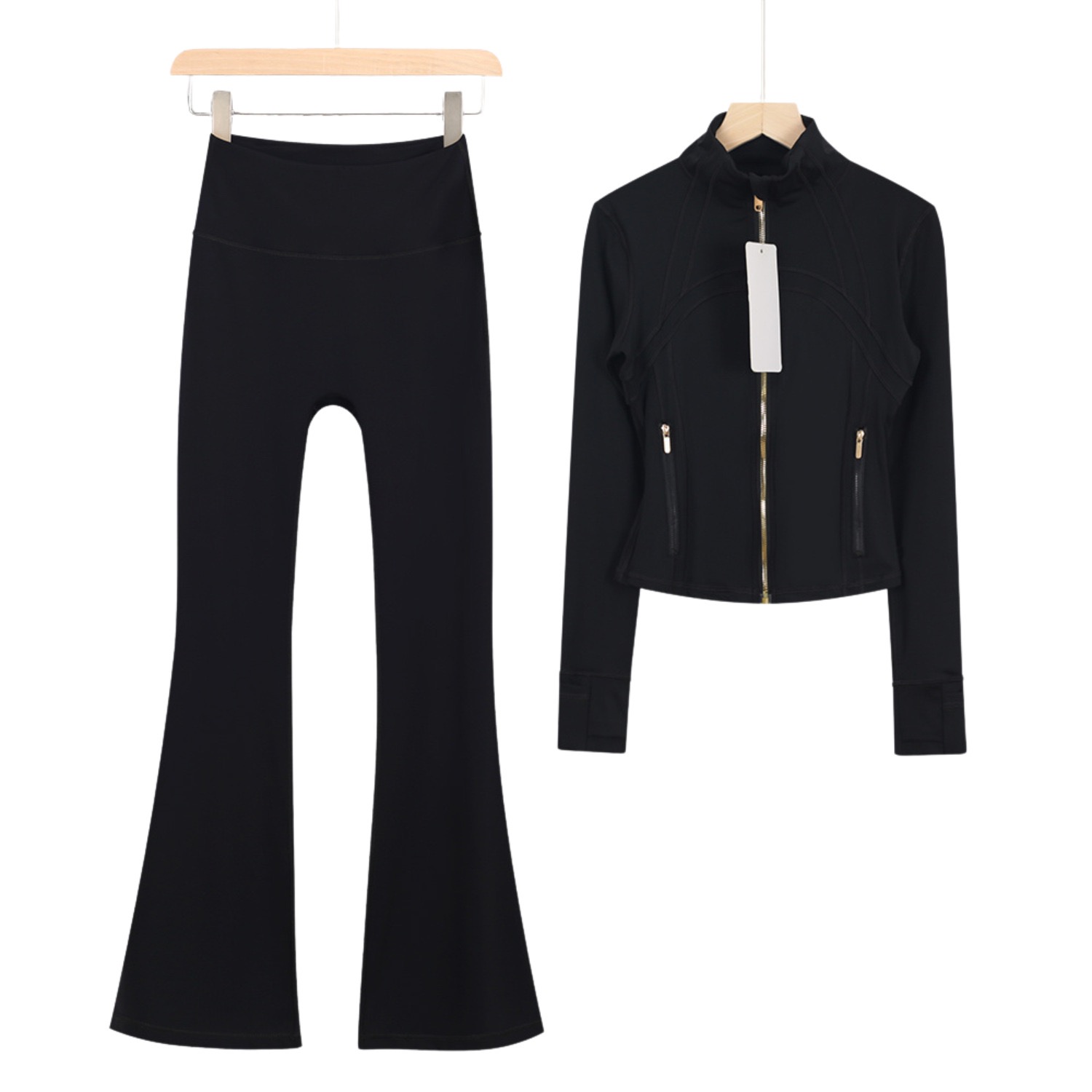 Cropped Define Gold Zipper Jacket and Flared Leggings