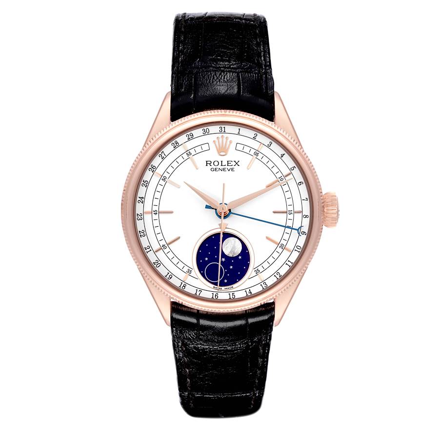 Replik Rolex Cellini Moonphase Weißes Zifferblatt Rose Gold Herrenuhr 50535