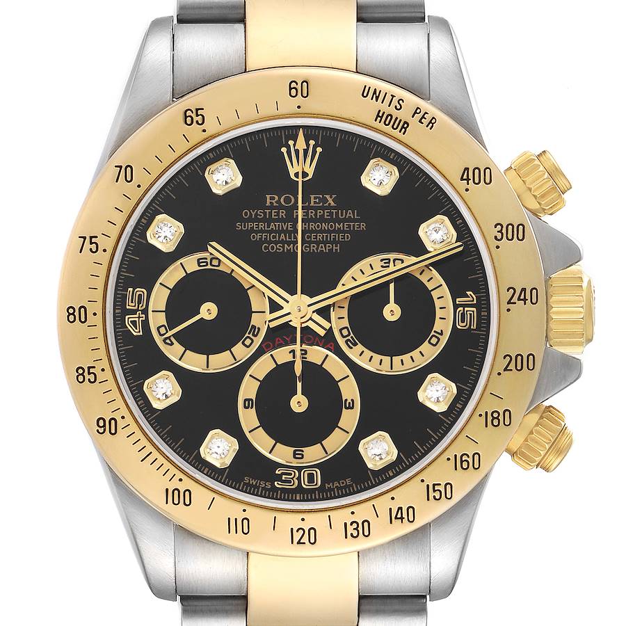 Replik Rolex Daytona Stahl Gelb Gold Schwarz Diamant Zifferblatt Herrenuhr 16523