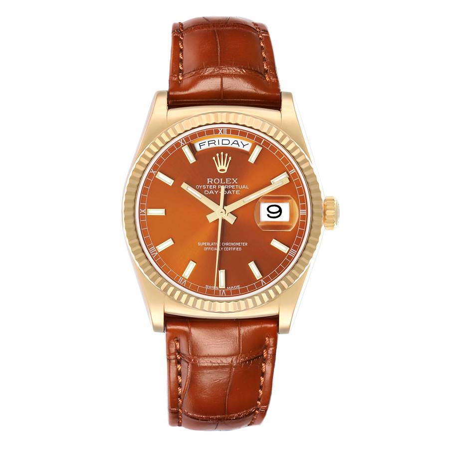 Replik Rolex Präsident Tag-Datum Gelbgold Cognac Zifferblatt Herrenuhr 118138