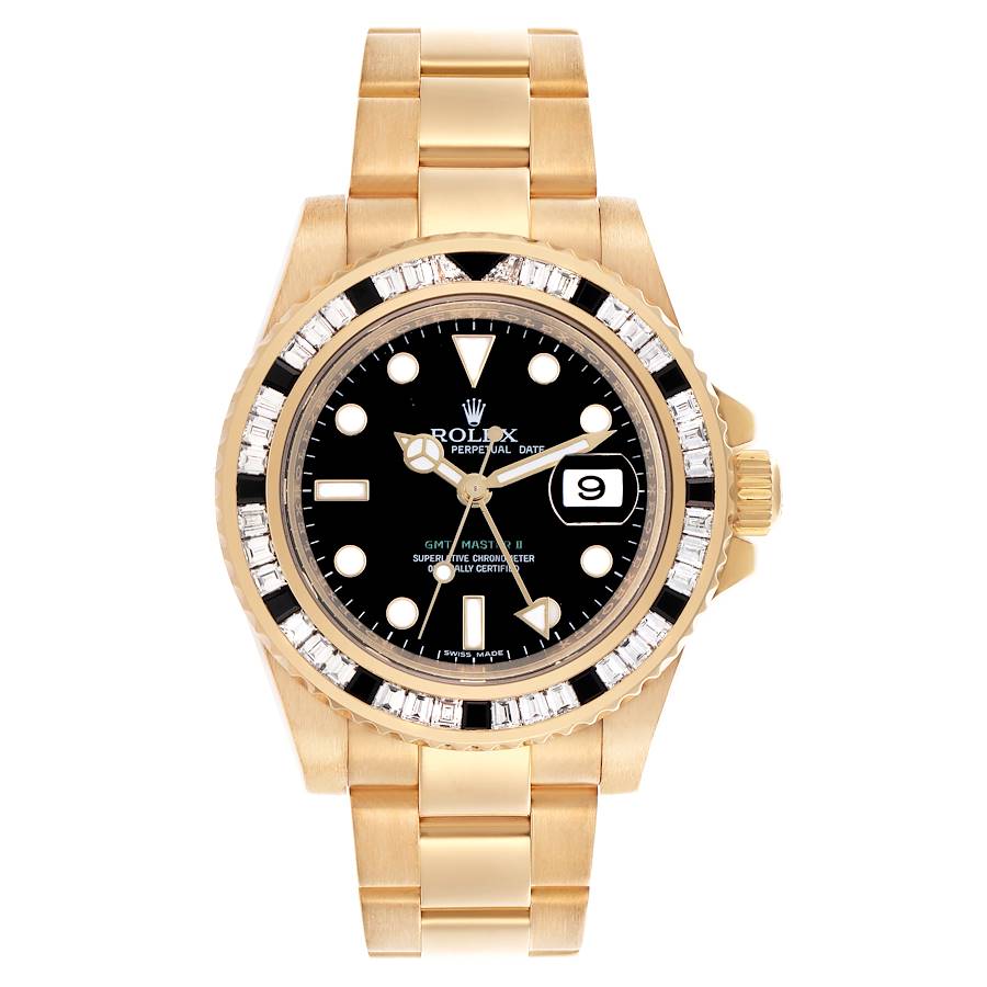 Replik Rolex GMT Master II Saphir Diamant Lünette Gelbgold Herrenuhr 116748