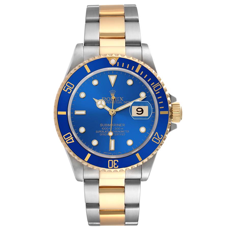 Replik Rolex Submariner Stahl Gelb Gold Blau Zifferblatt Herrenuhr 16613