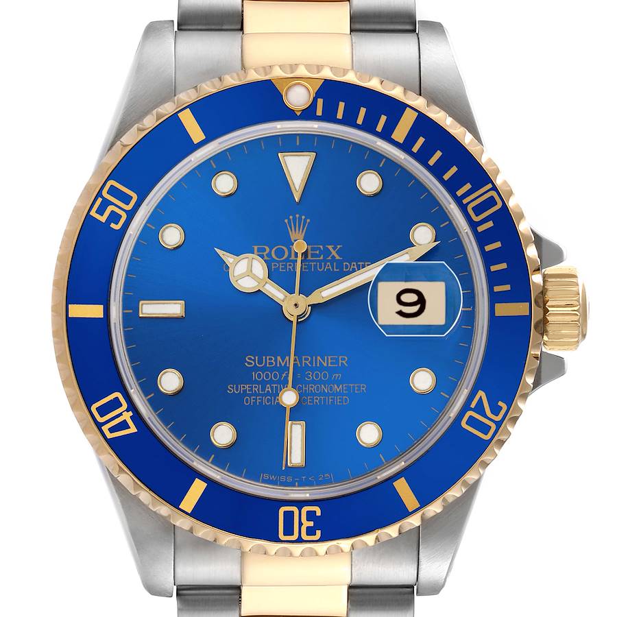 Replik Rolex Submariner Stahl Gelb Gold Blau Zifferblatt Herrenuhr 16613