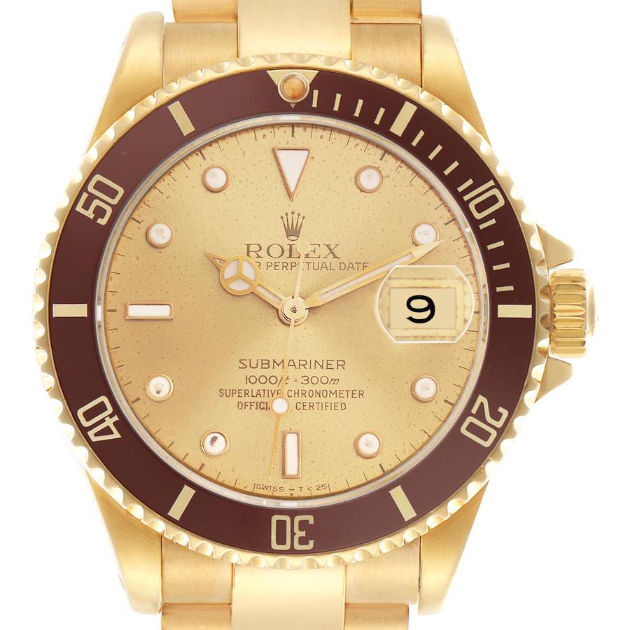 Replik Rolex Submariner Gelbgold Champagner Zifferblatt Herrenuhr 16618
